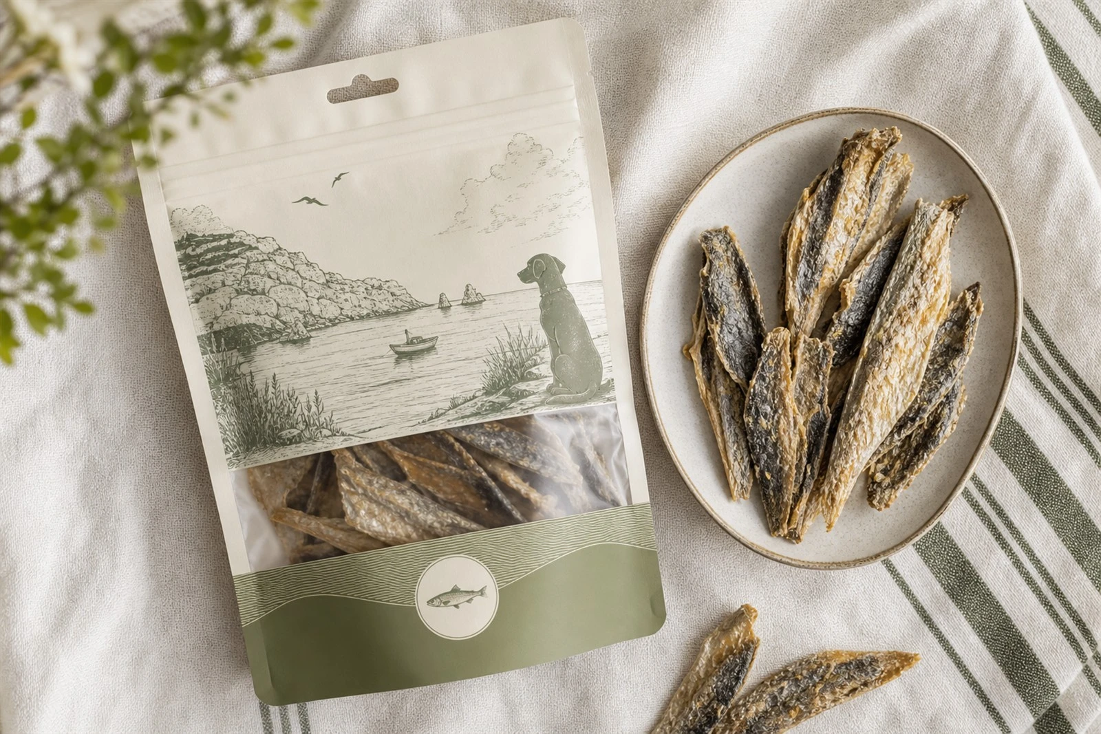Friandises naturelles et étiquette lisible — composition claire