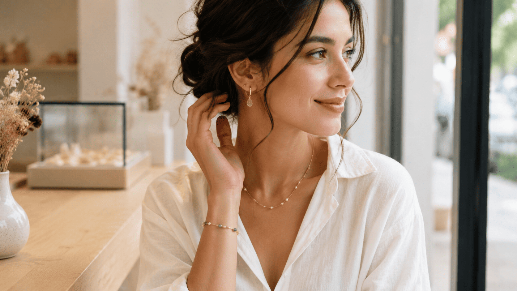Bijoux faits main élégants portés au quotidien, collier et bracelet en perles fines